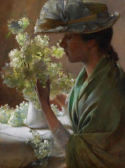 Charles Courtney Curran Lady with a Bouquet oil painting image